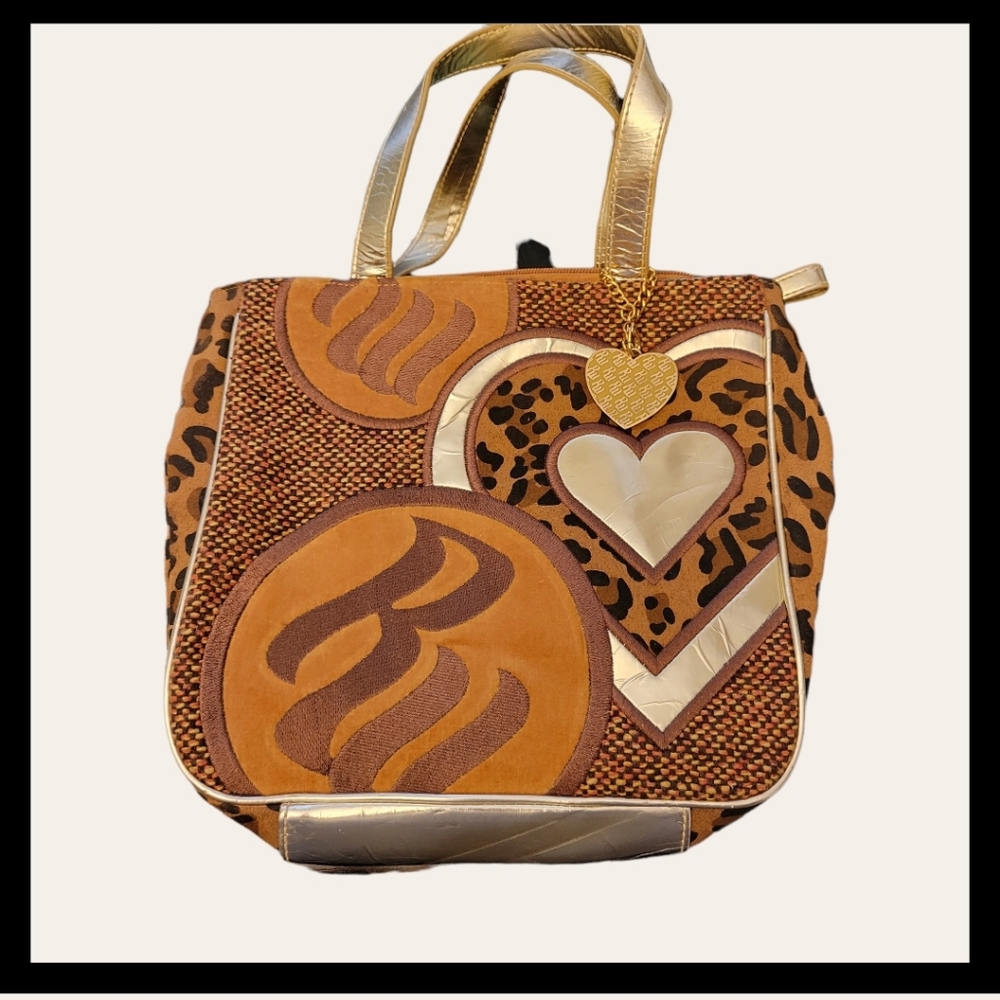 ROCAWEAR Velour Tweed Metallic Animal Print Double Straps Handbag